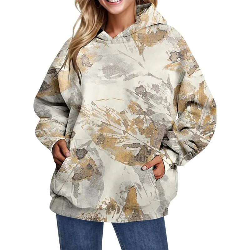New Women's Hoodie Maple Leaf Printed Long Sleeve Coat Spring Autumn Casual Sweatshirt Pocket Loose Jacket Hoodied Sweatshirts