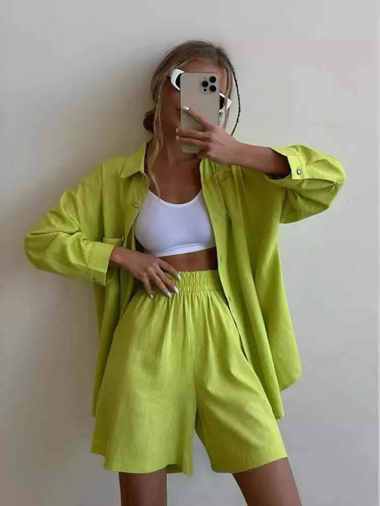 Summer Women's 2-piece Set White Long Shirt High Waisted Shorts Sets Casual Women 2 Piece Set Outfit Streetwear Female Clothing